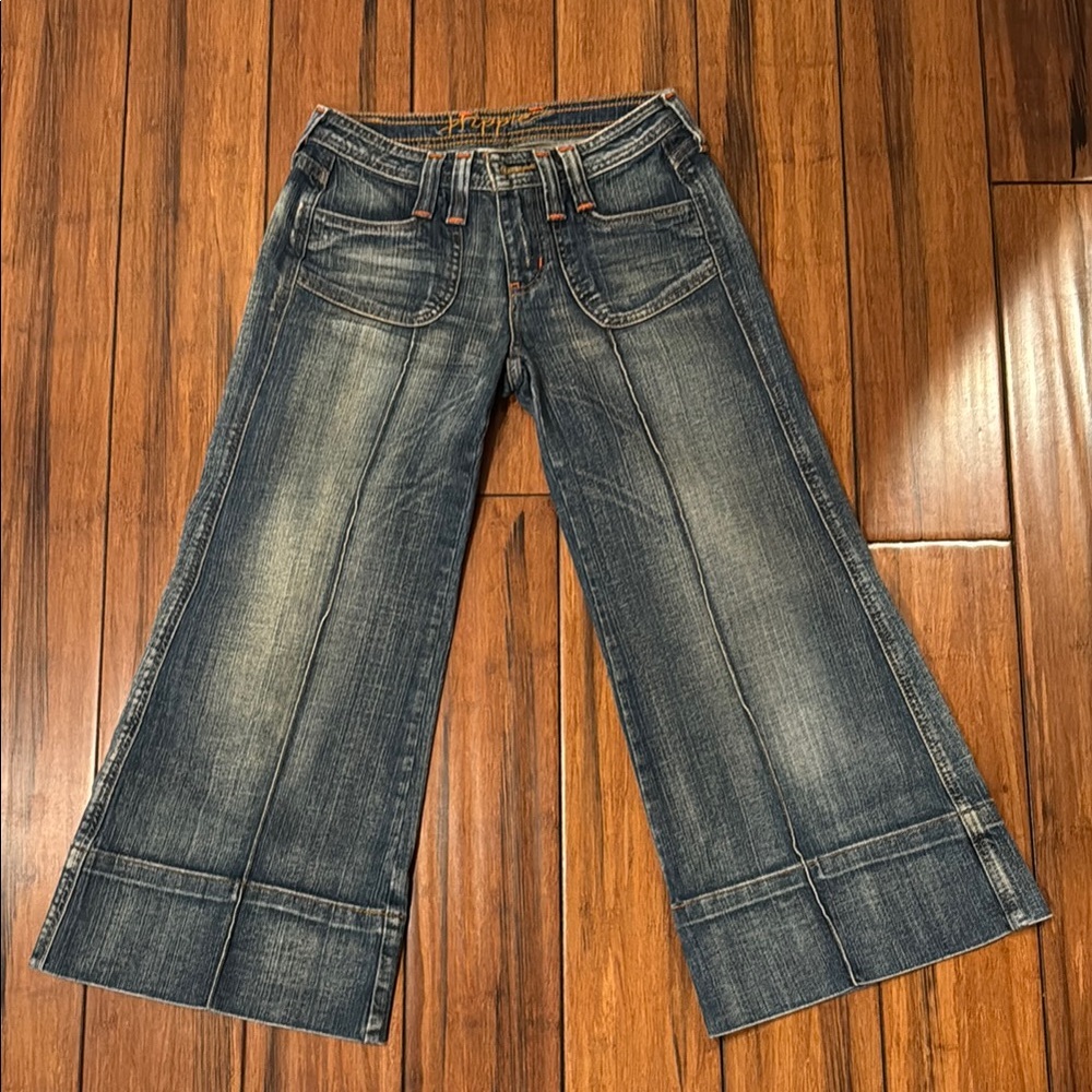Women's Blue Hippie Wide Flare Crop Jeans